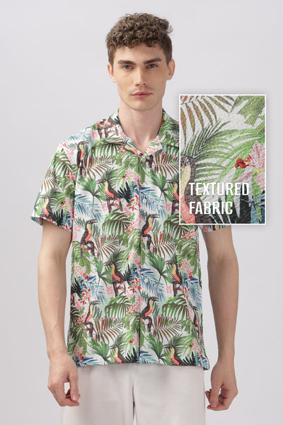 Bird printed textured shirt