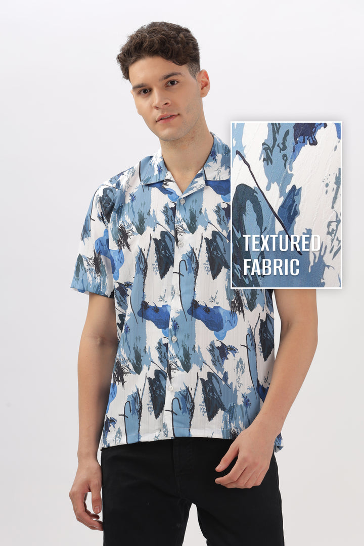 Blue abstract printed popcorn shirt