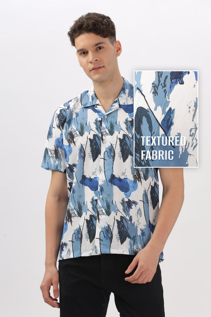 Blue abstract printed popcorn shirt