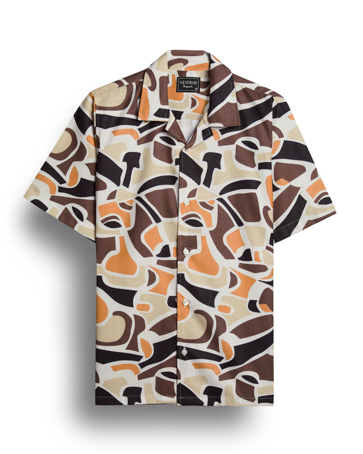 BROWN ABSTRACT PRINTED SHIRT