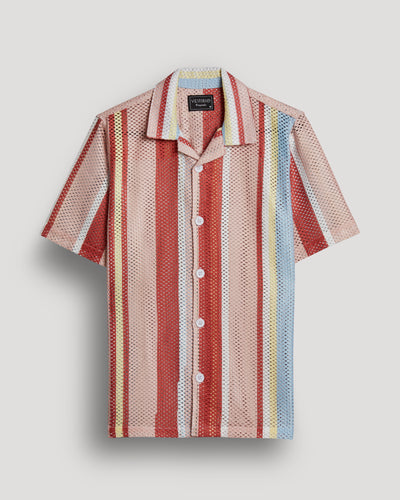 crochet red stripe printed shirt