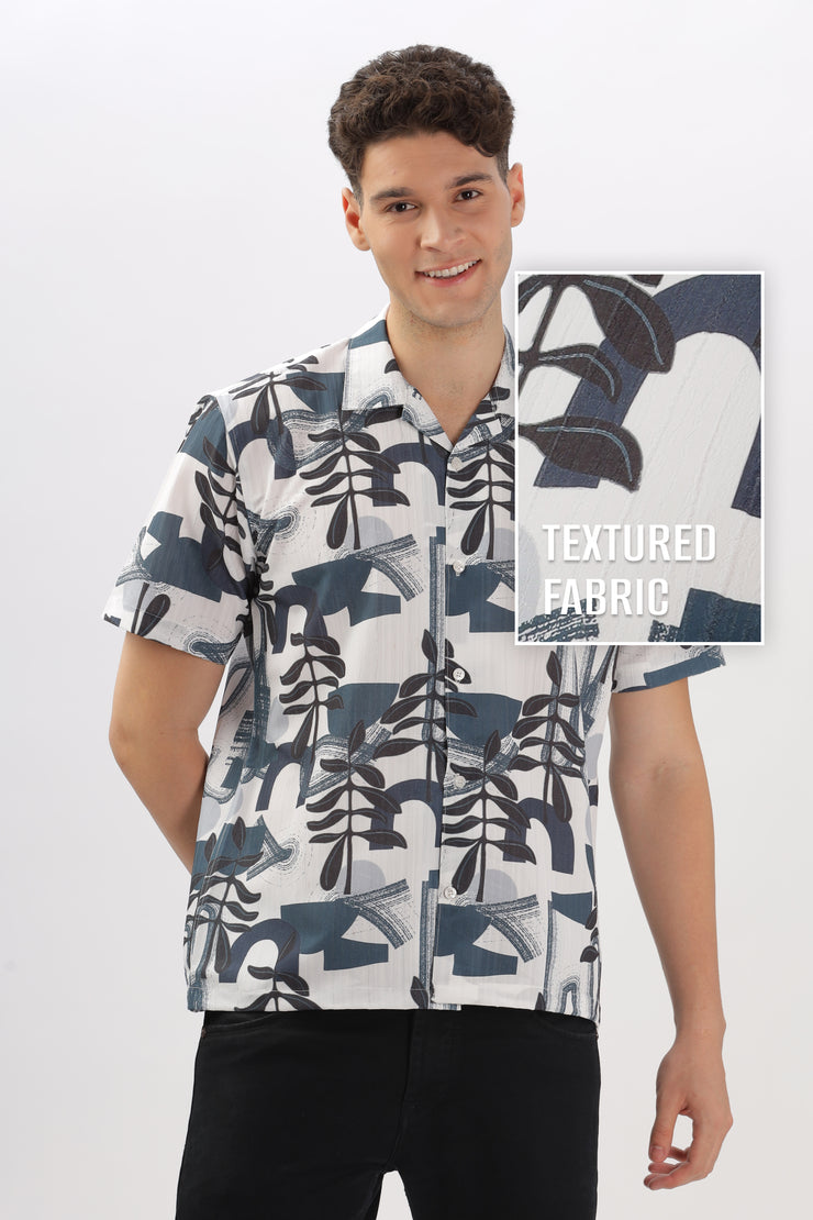 Black abstract printed popcorn shirt