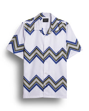 Zigzag print white half sleeve shirt for men