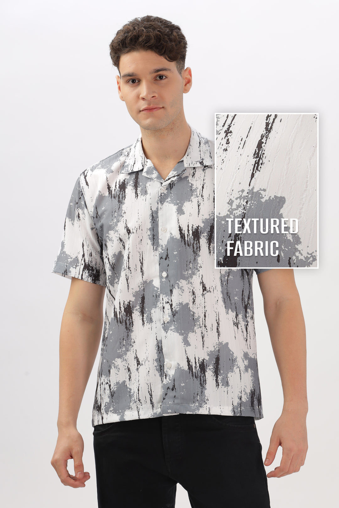 Grey abstract printed popcorn shirt