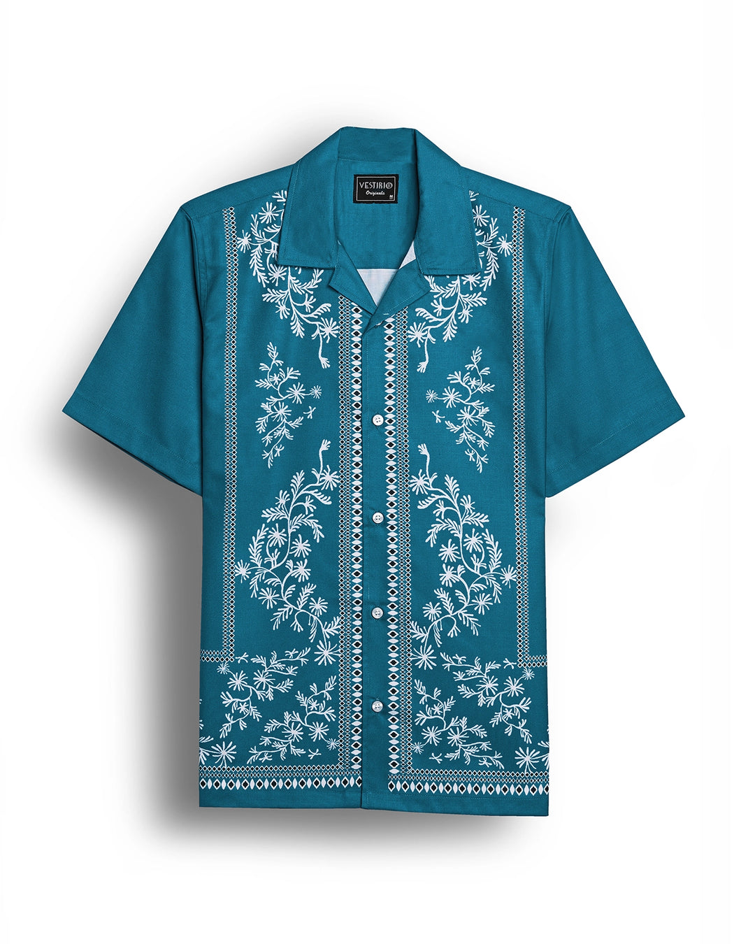 Buy blue border printed camp collar shirt for men online! best