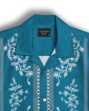 Blue border printed camp collar shirt for men