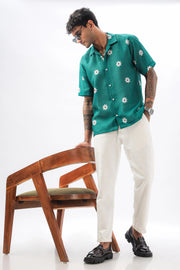 Green printed linen shirt