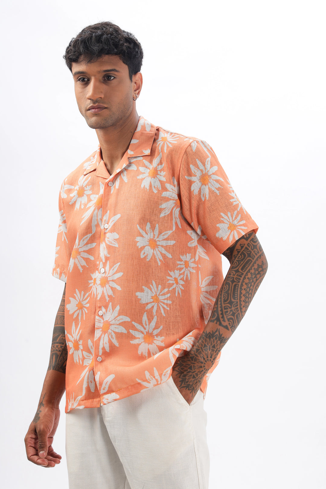 Orange  printed linen shirt