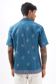 Blue paisley printed camp collar  shirt