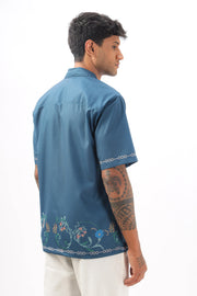 Blue printed camp collar shirt for men