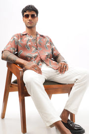 Brown floral printed linen shirt