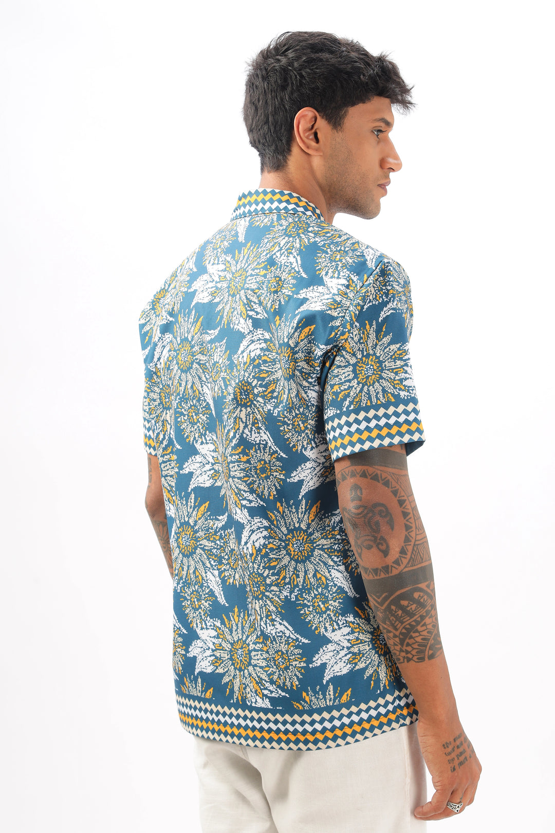 Blue printed camp collar shirt