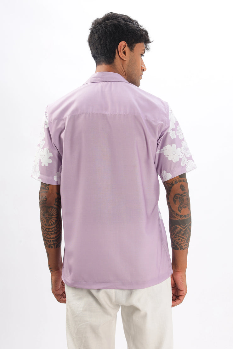 Lavender flower printed camp collar  shirt