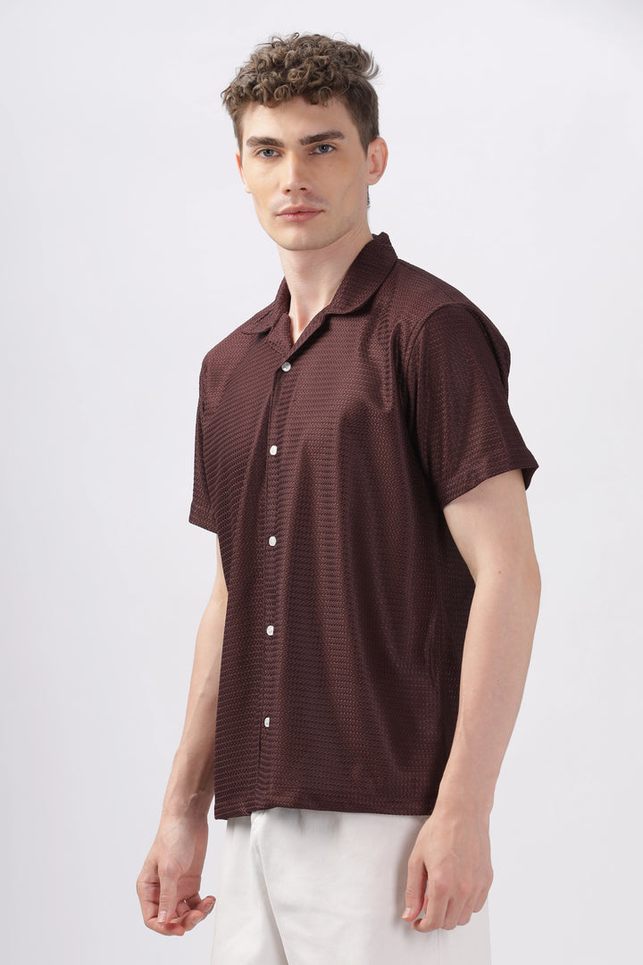 brown textured half sleeve shirt