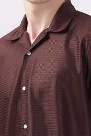 Brown textured turkish weave half sleeve shirt