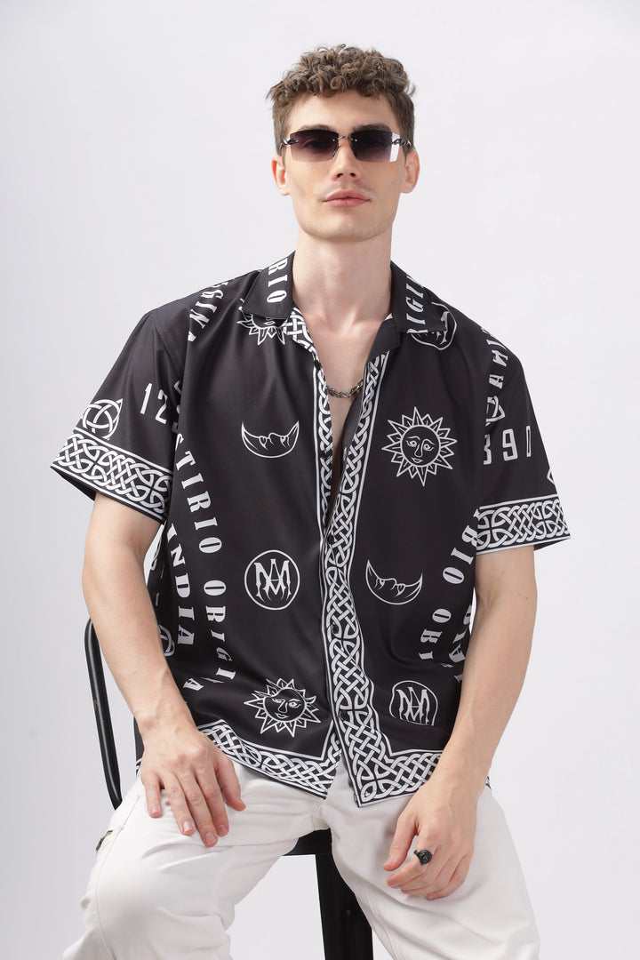 Black letter printed half sleeve shirt