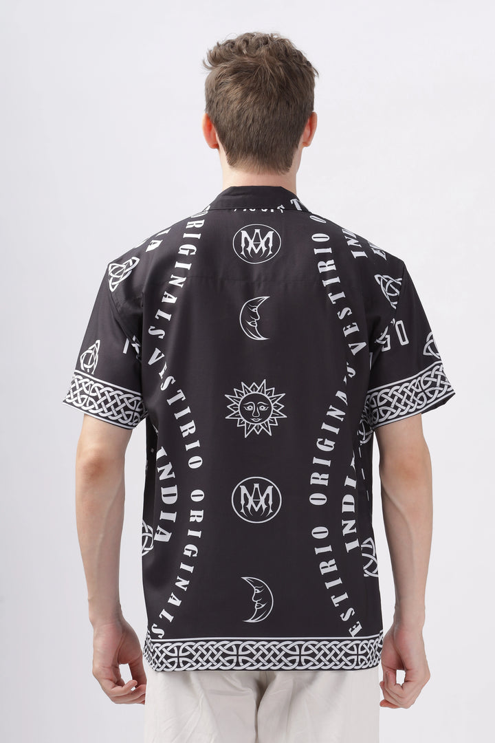 Black letter printed half sleeve shirt