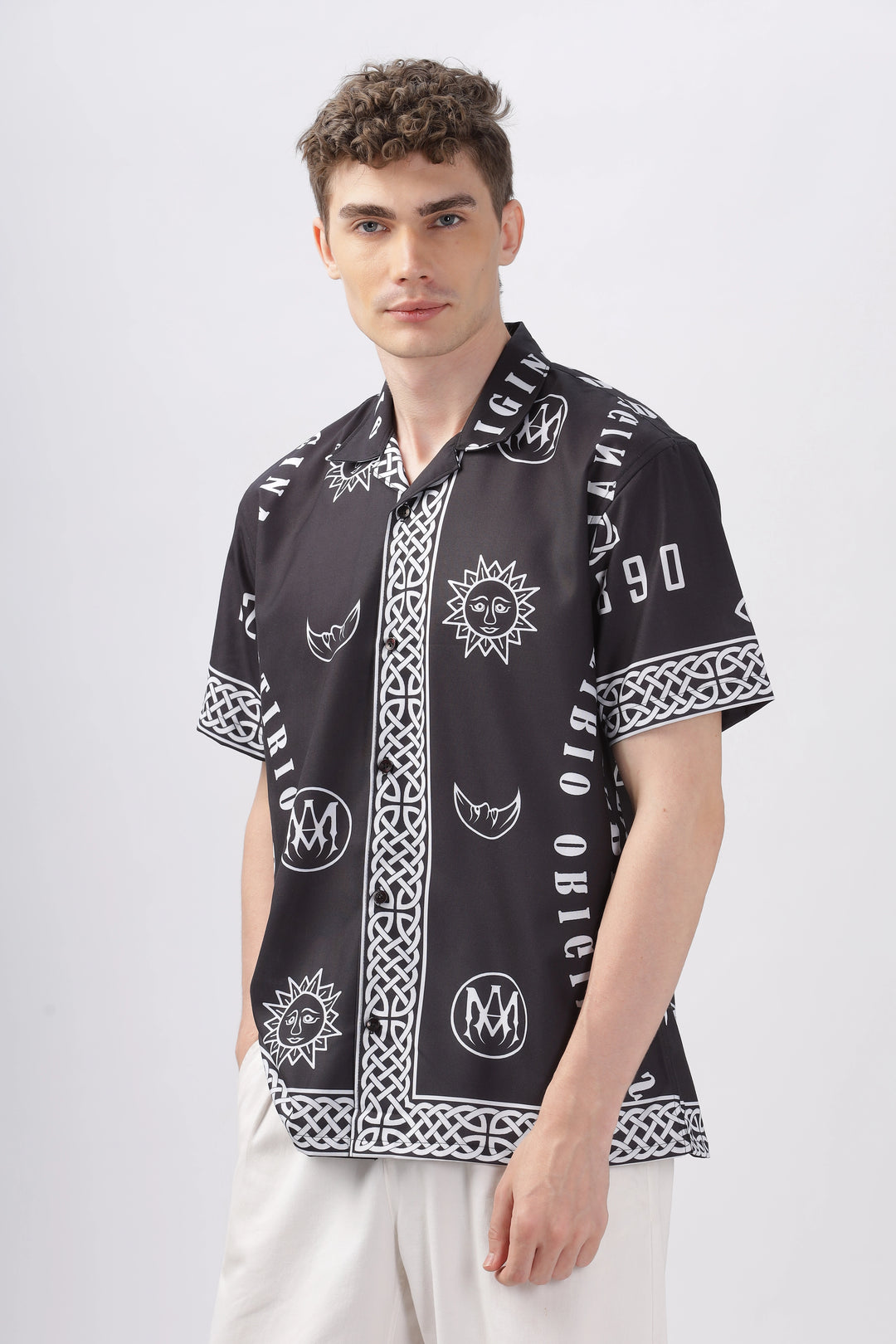 Black letter printed half sleeve shirt