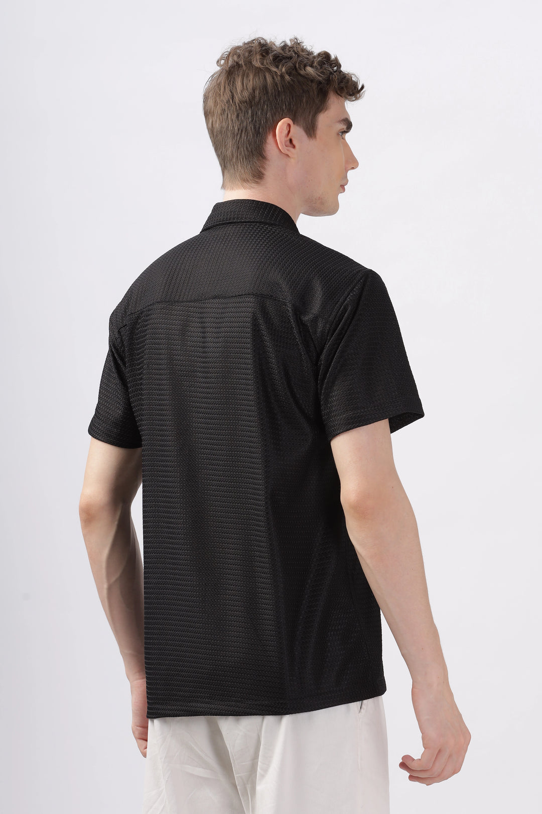 Black textured turkish weave half sleeve shirt