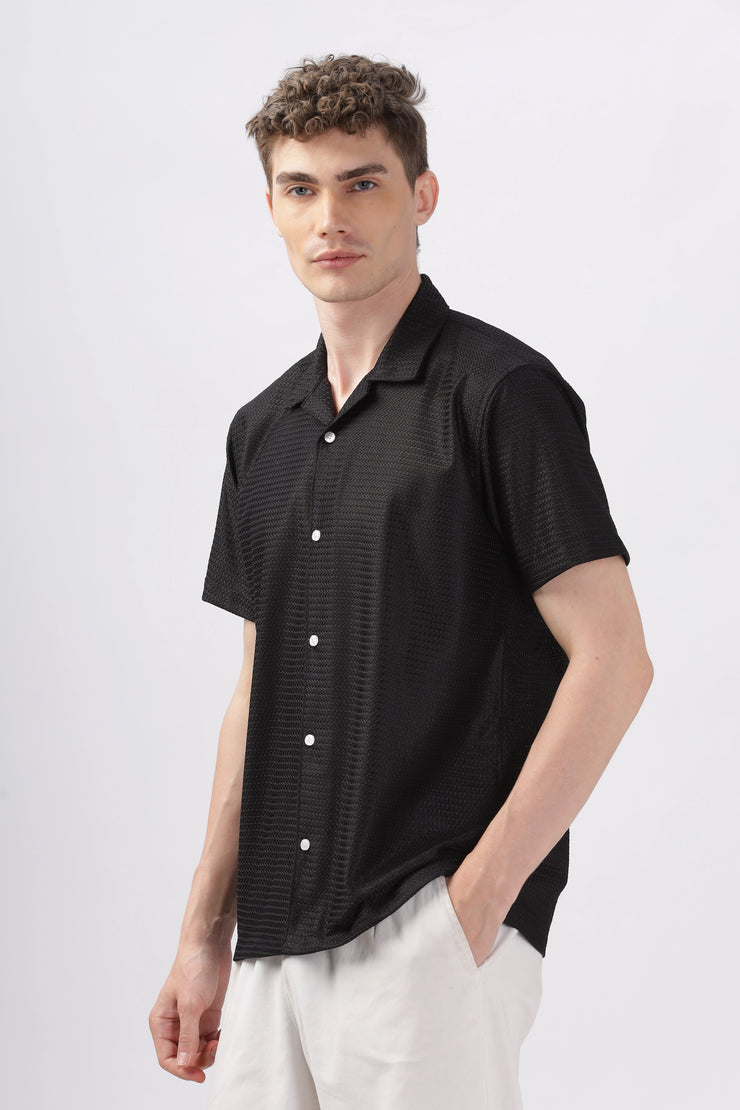 Black textured turkish weave half sleeve shirt