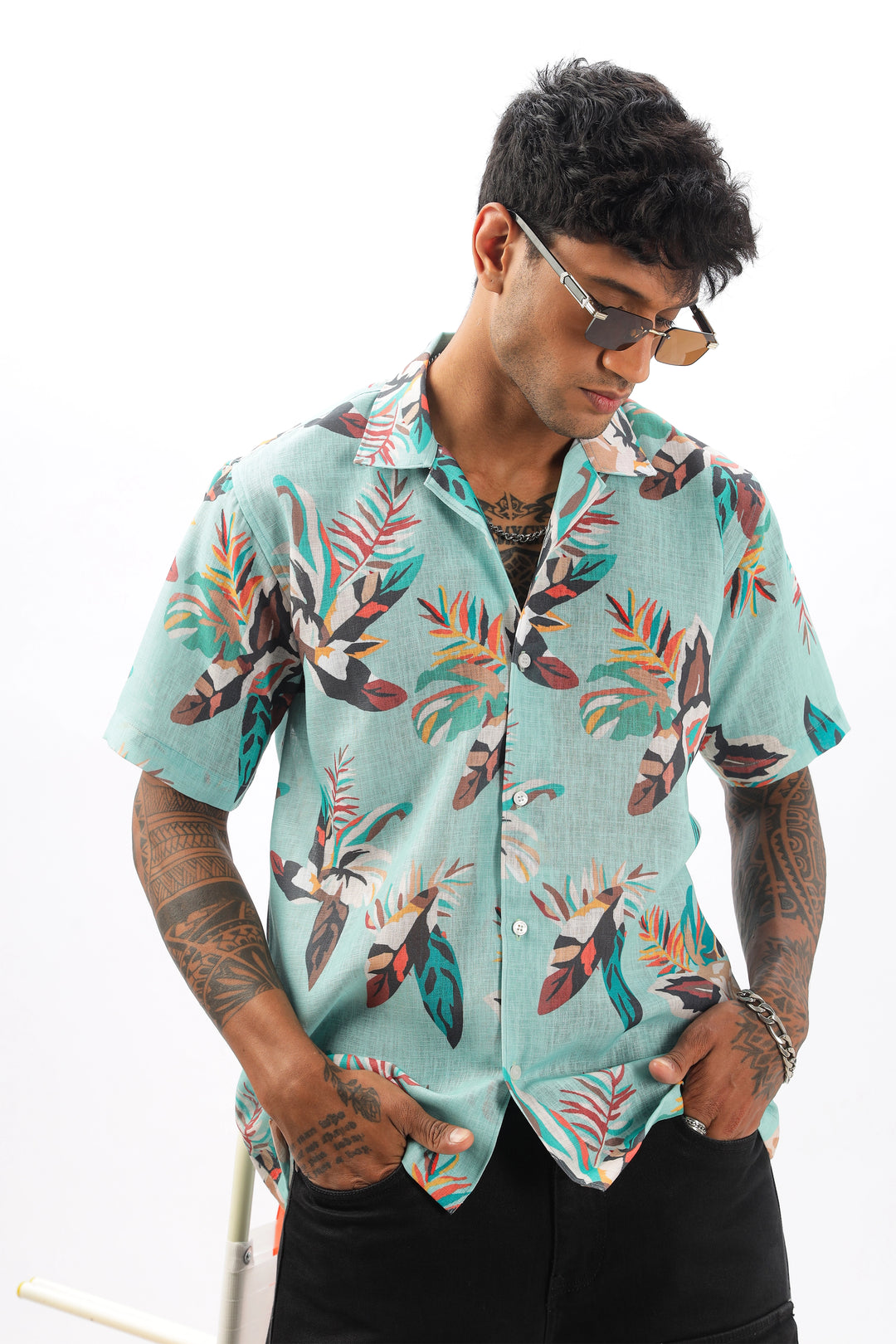 Floral printed linen shirt