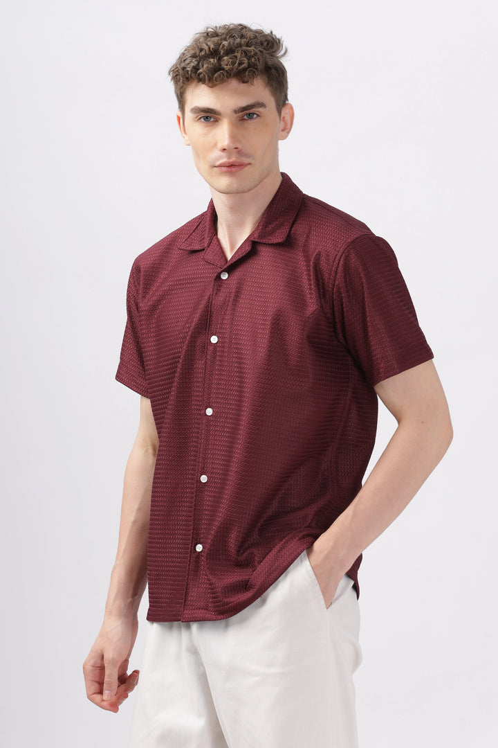 maroon weave half sleeve shirt