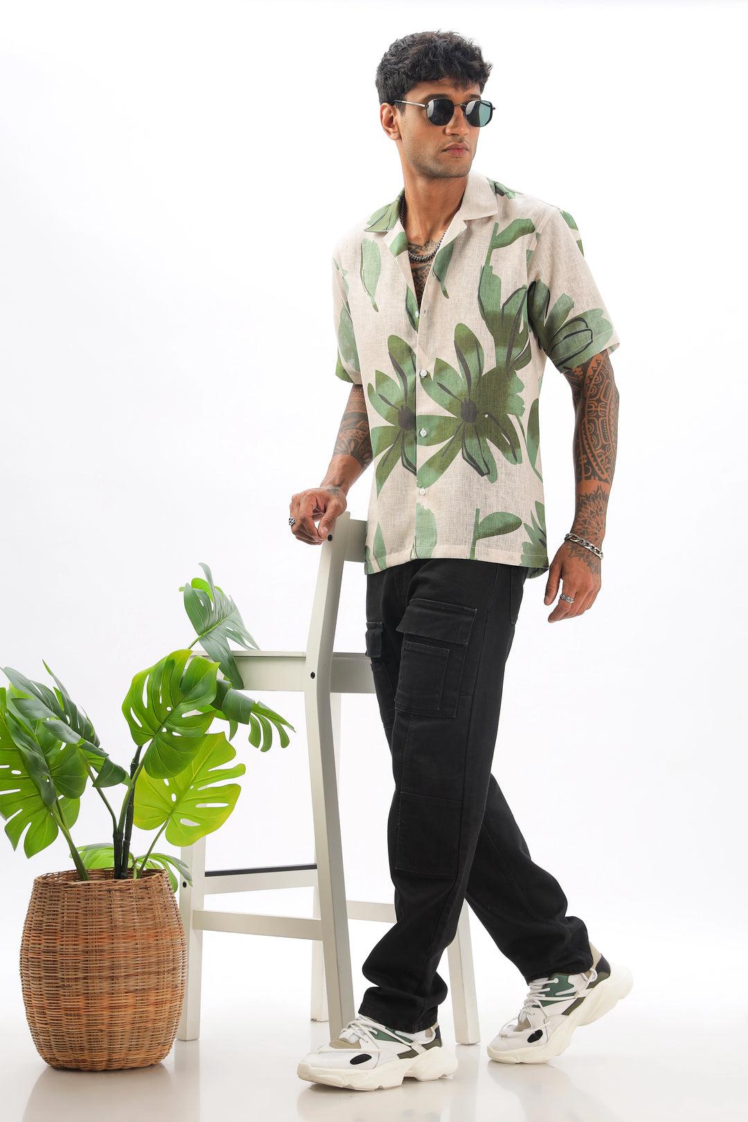  tropical printed linen shirt