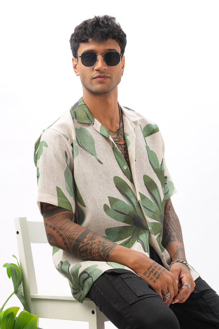 Cream  troprinted linen shirt