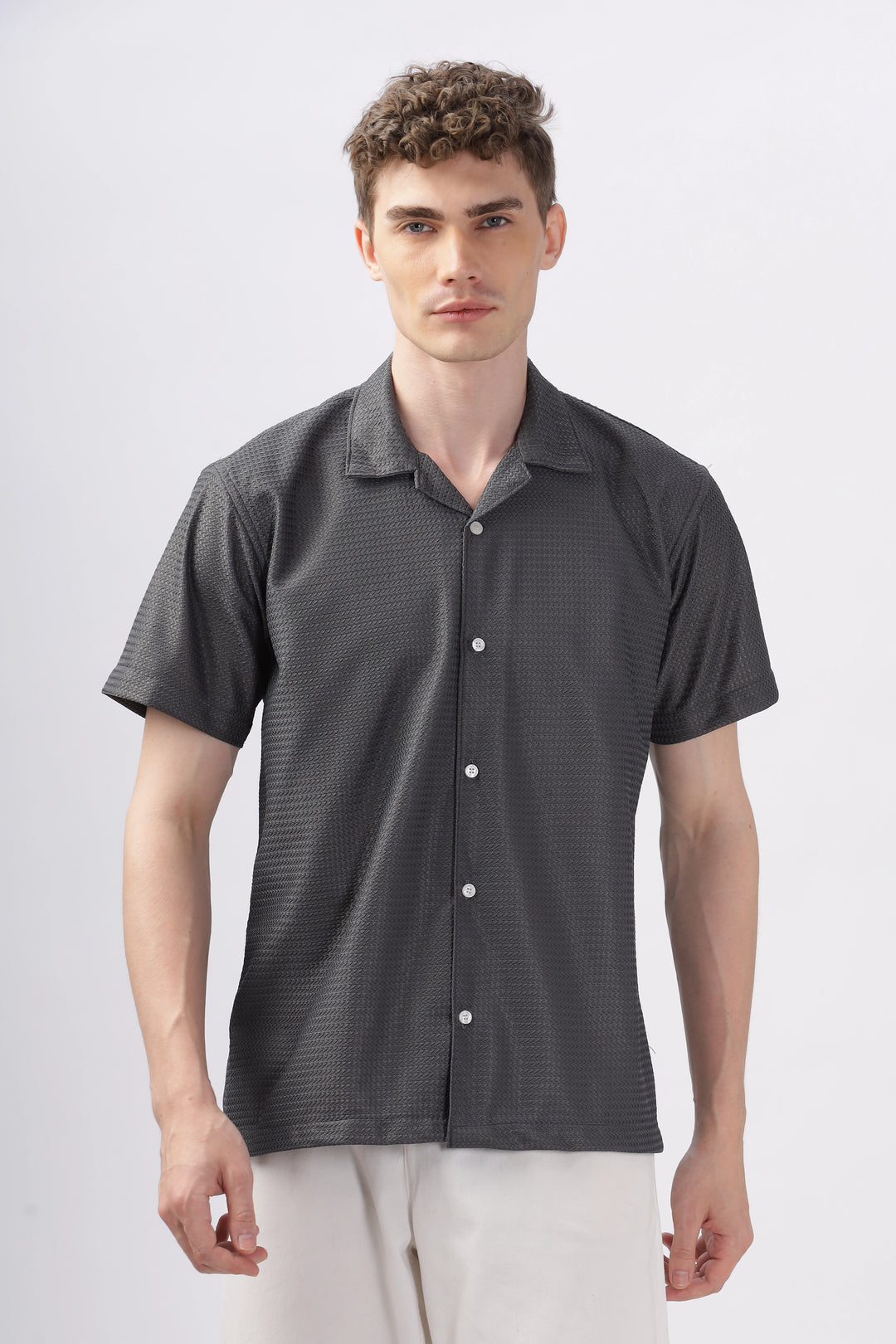 grey textured turkish weave half sleeve shirt