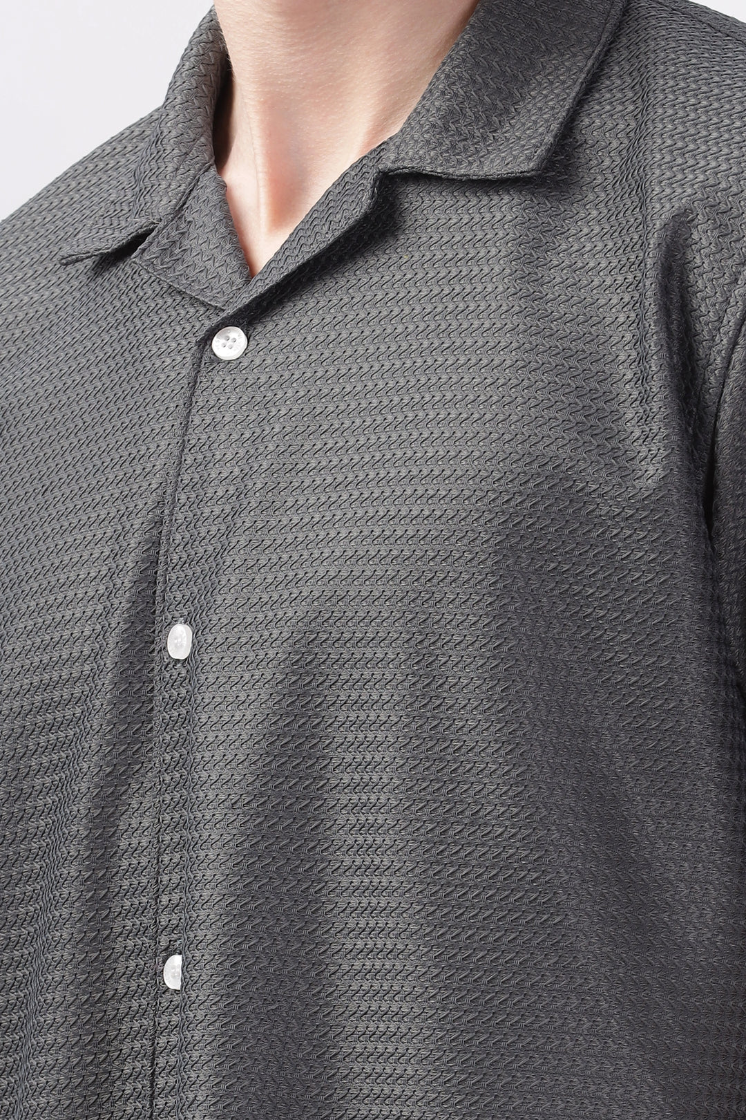 Grey textured turkish weave half sleeve shirt