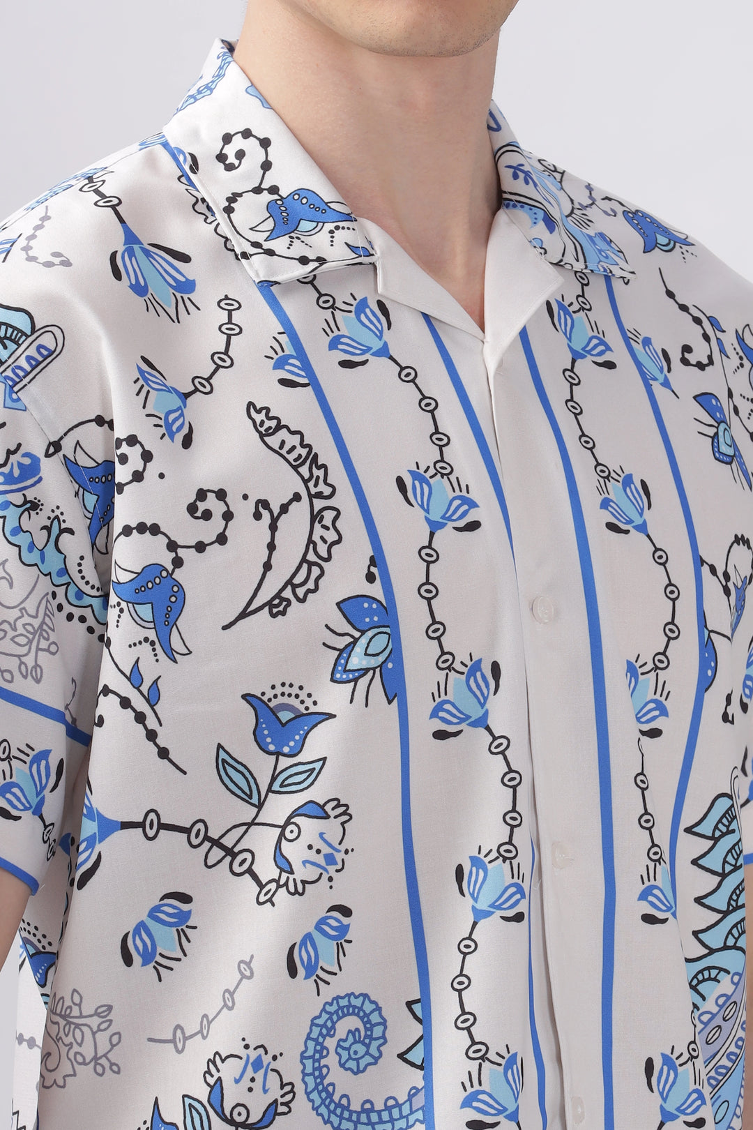 Blue flower border printed half sleeve shirt