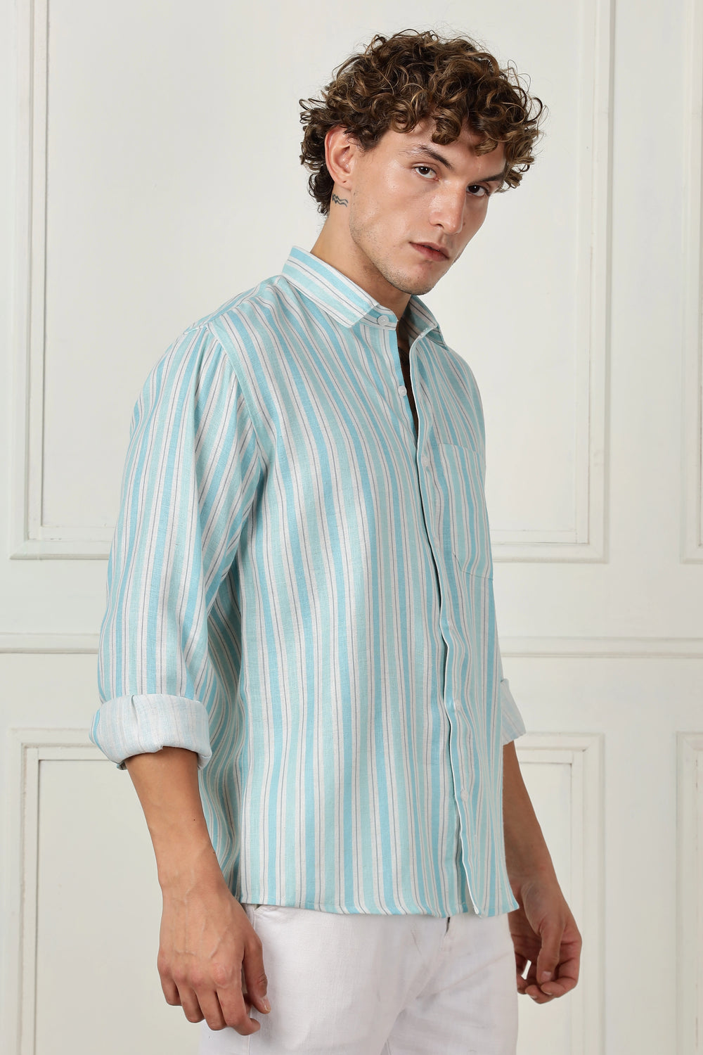  stripe printed full sleeve linen shirt