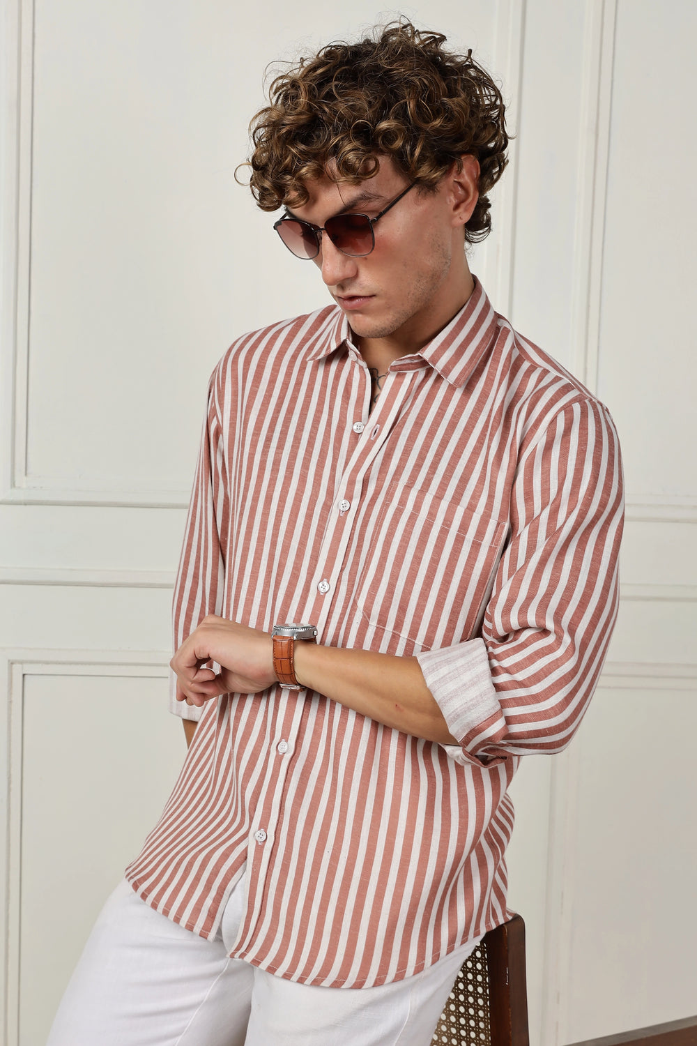 Red full sleeve linen shirt