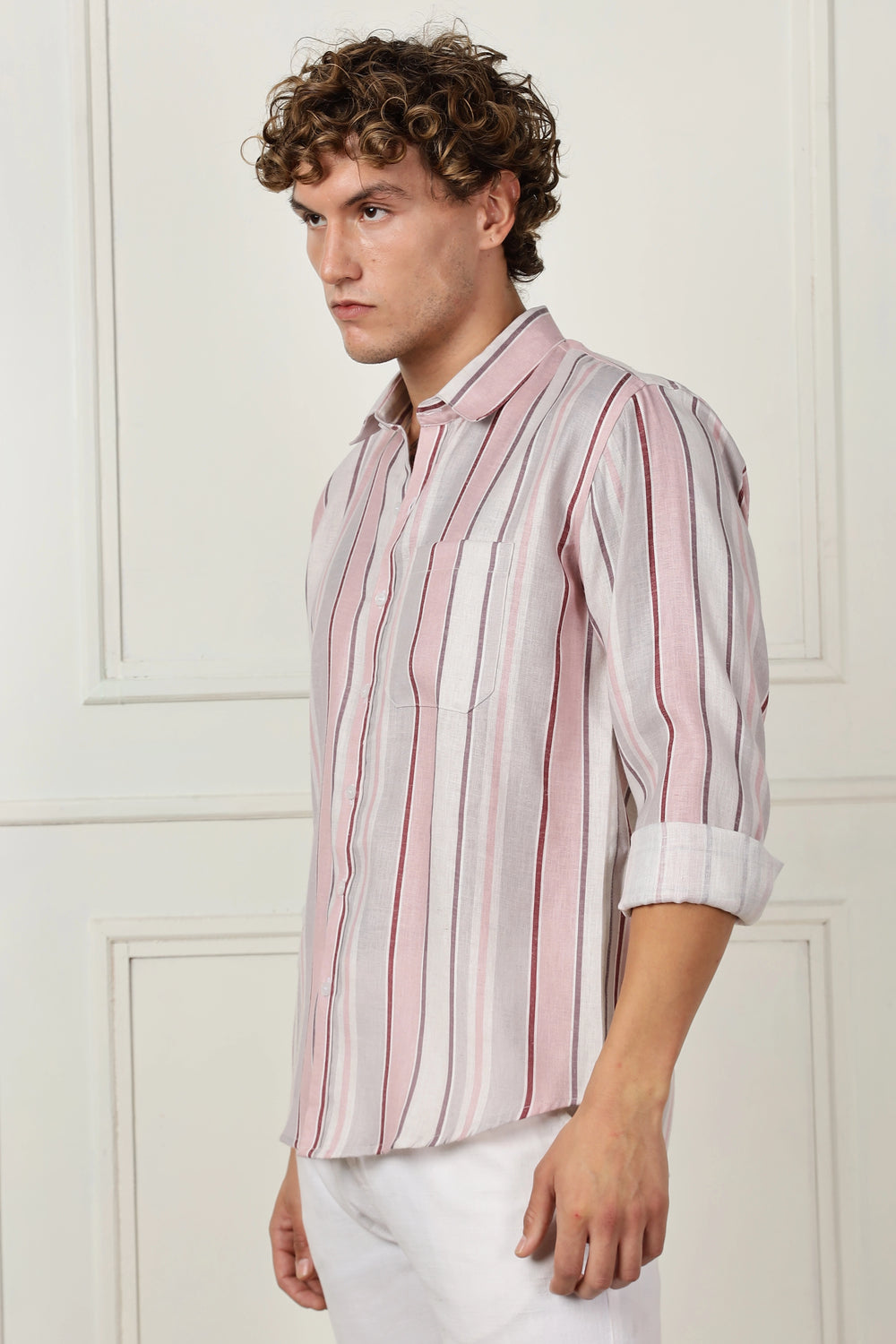 stripe printed full sleeve linen shirt