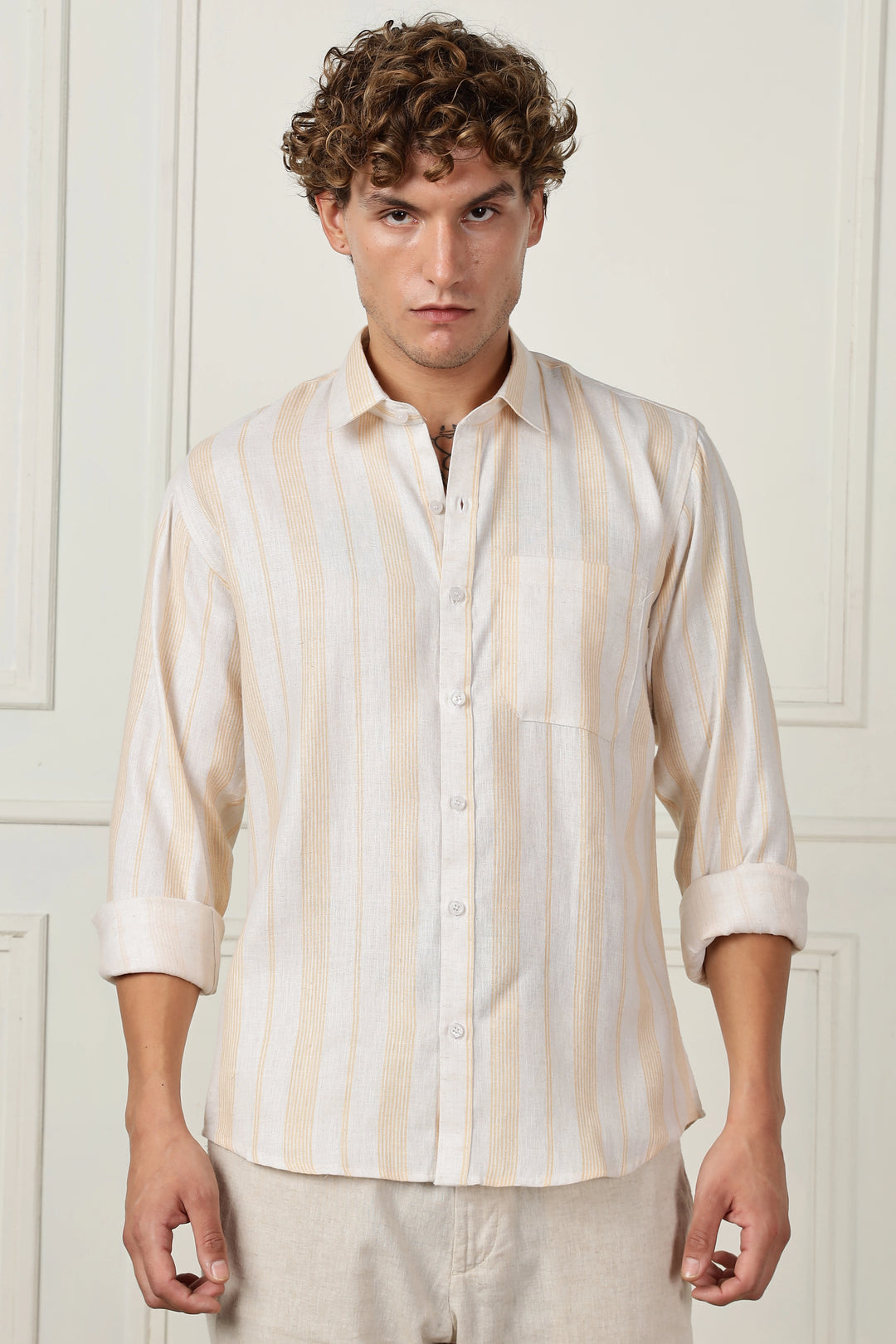 stripe printed full sleeve linen shirt