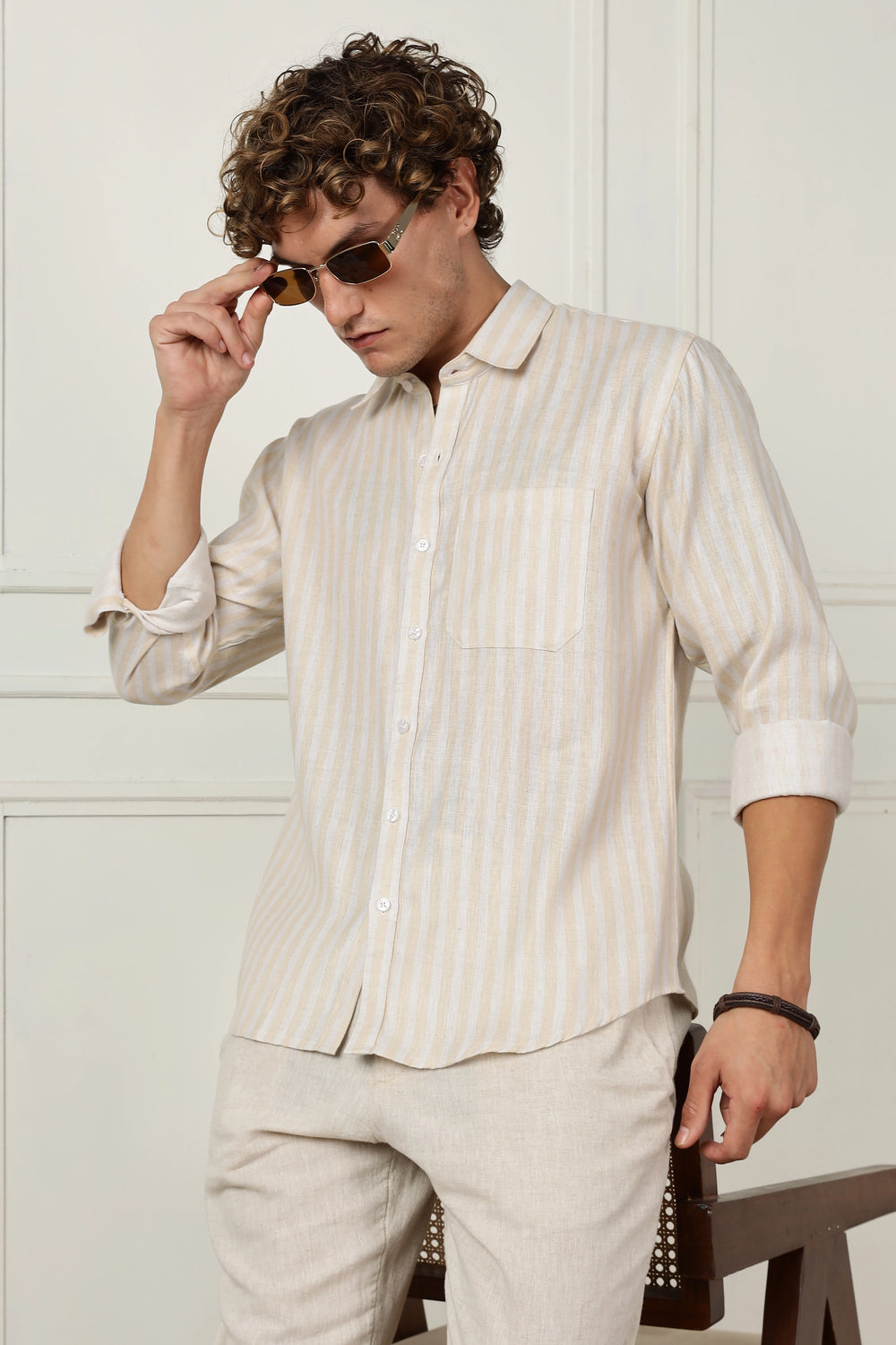 Yellow full sleeve linen shirt