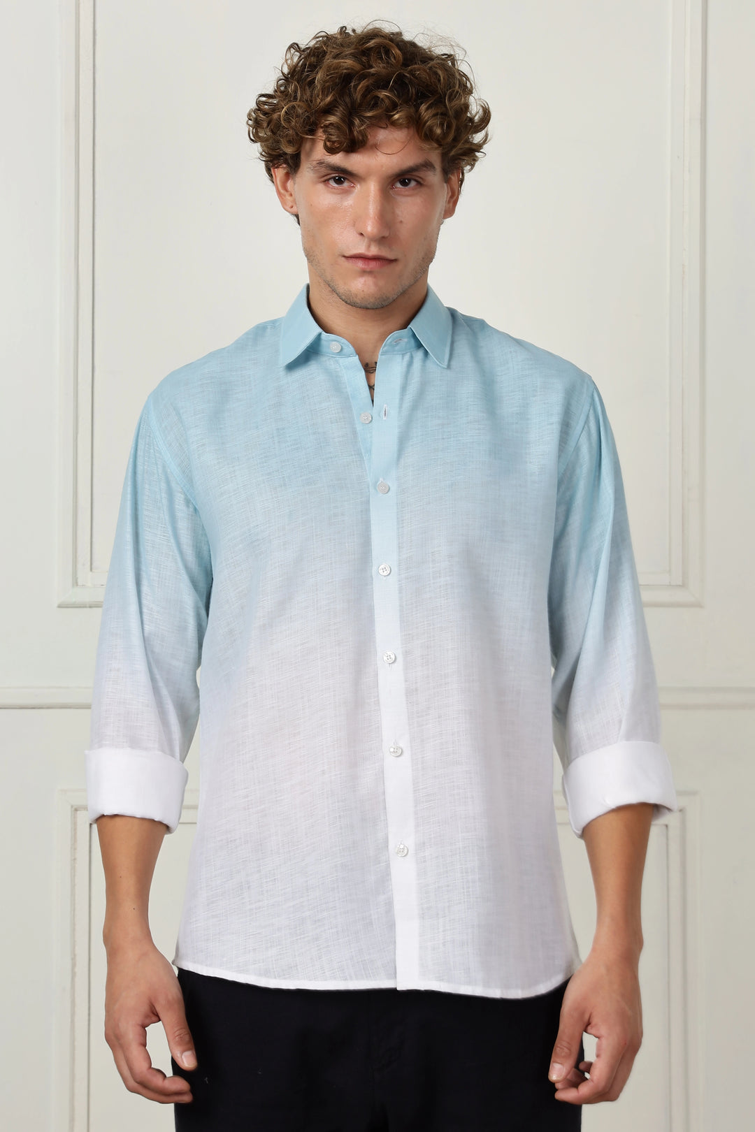 Blue ombre full sleeve linen shirt