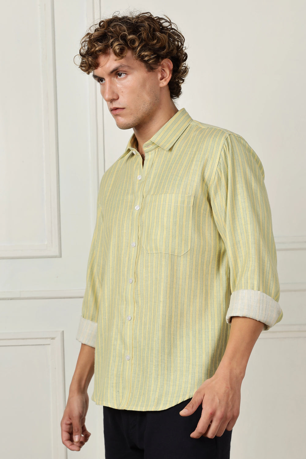 stripe printed full sleeve linen shirt