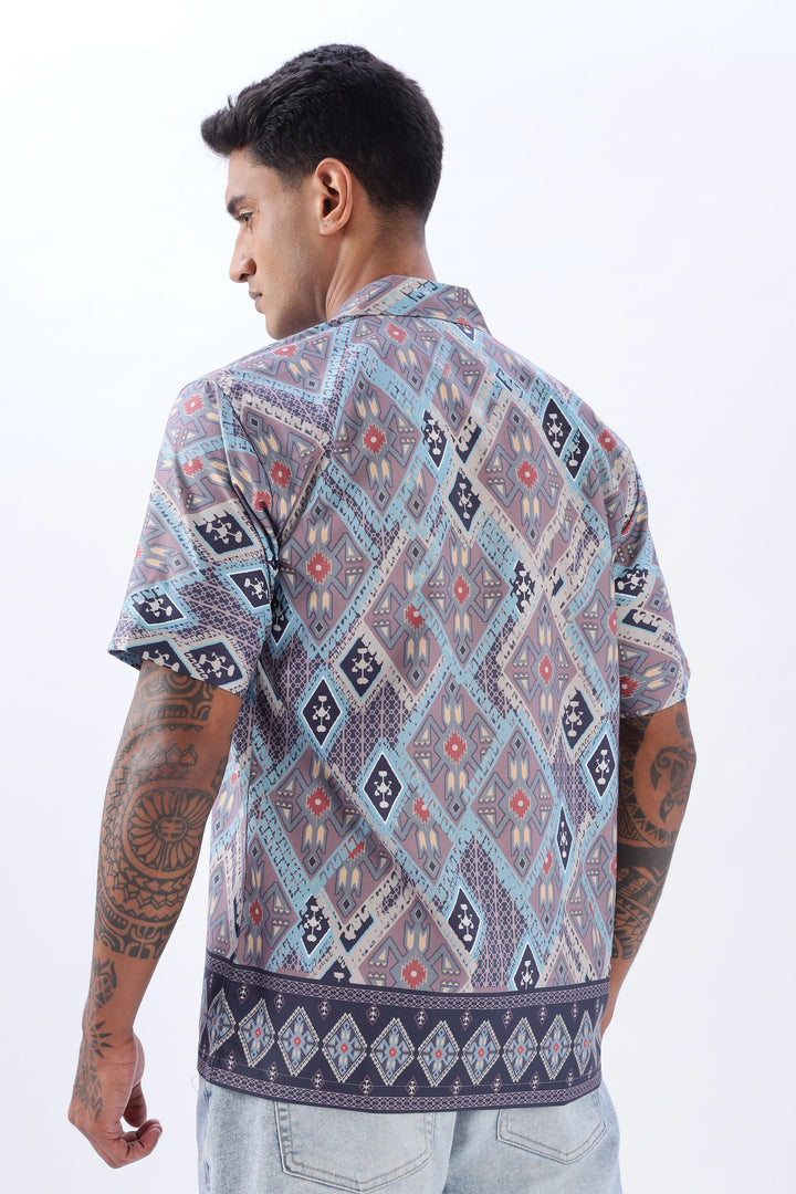 Blue resort wear geometric printed half sleeve shirt