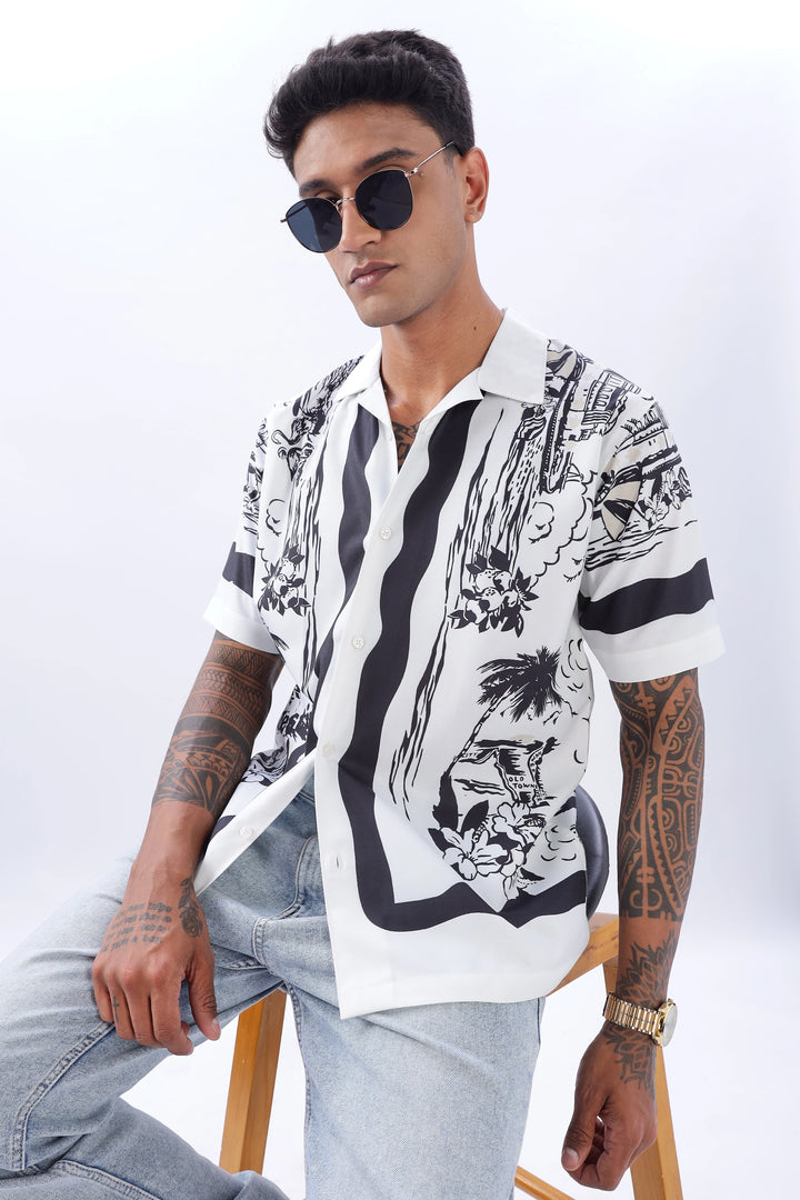 Black seashore short sleeve camp collar shirt