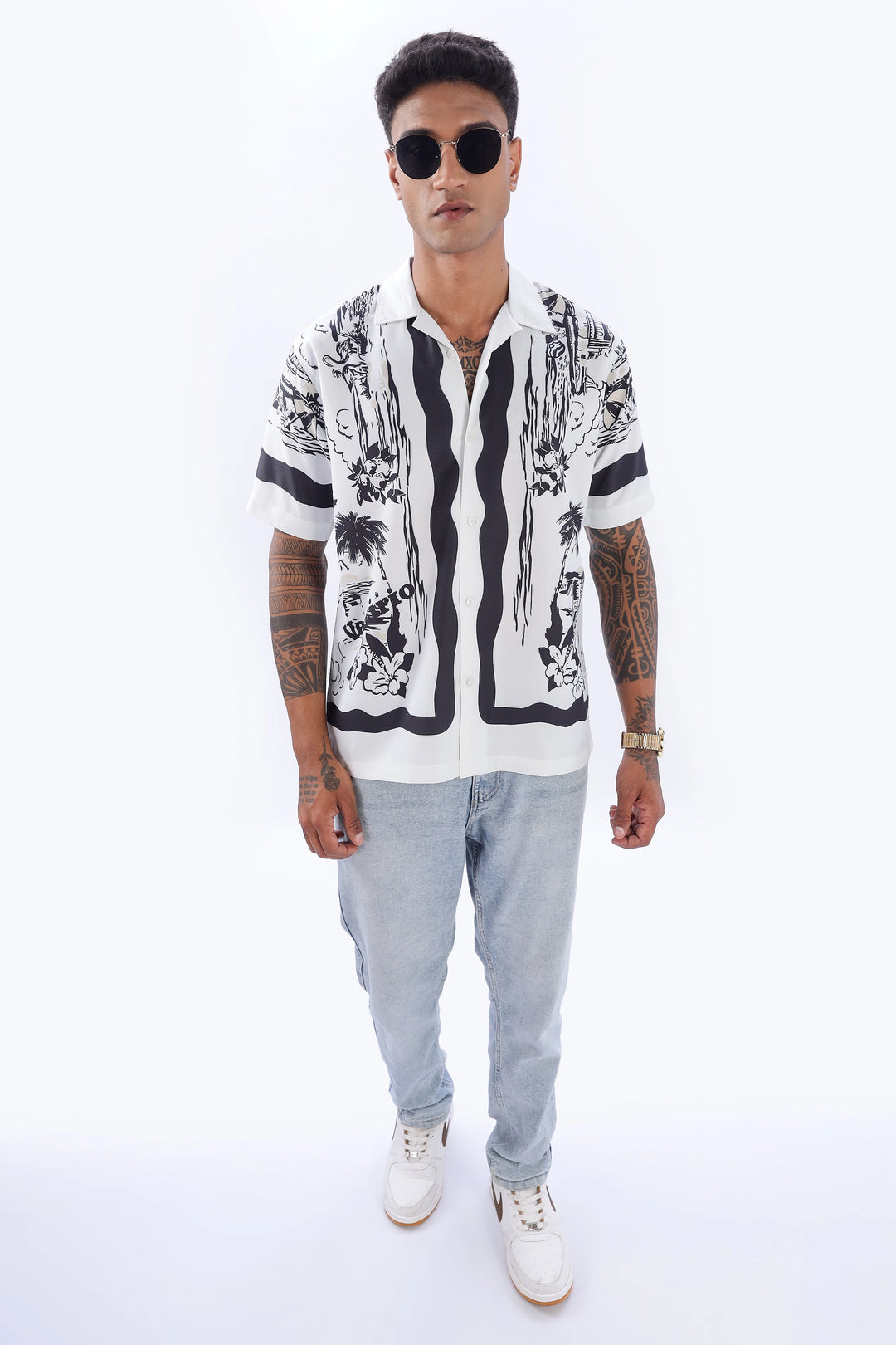 Black seashore short sleeve camp collar shirt