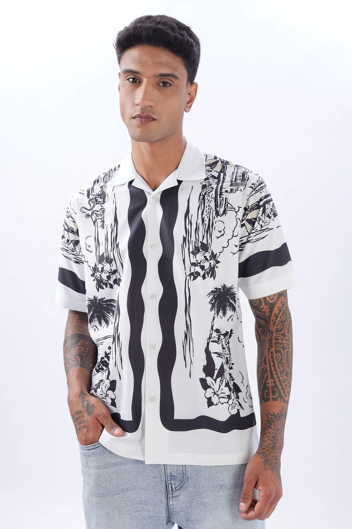 Black seashore short sleeve camp collar shirt