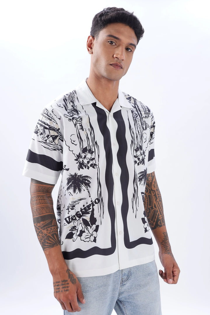 Black seashore short sleeve camp collar shirt