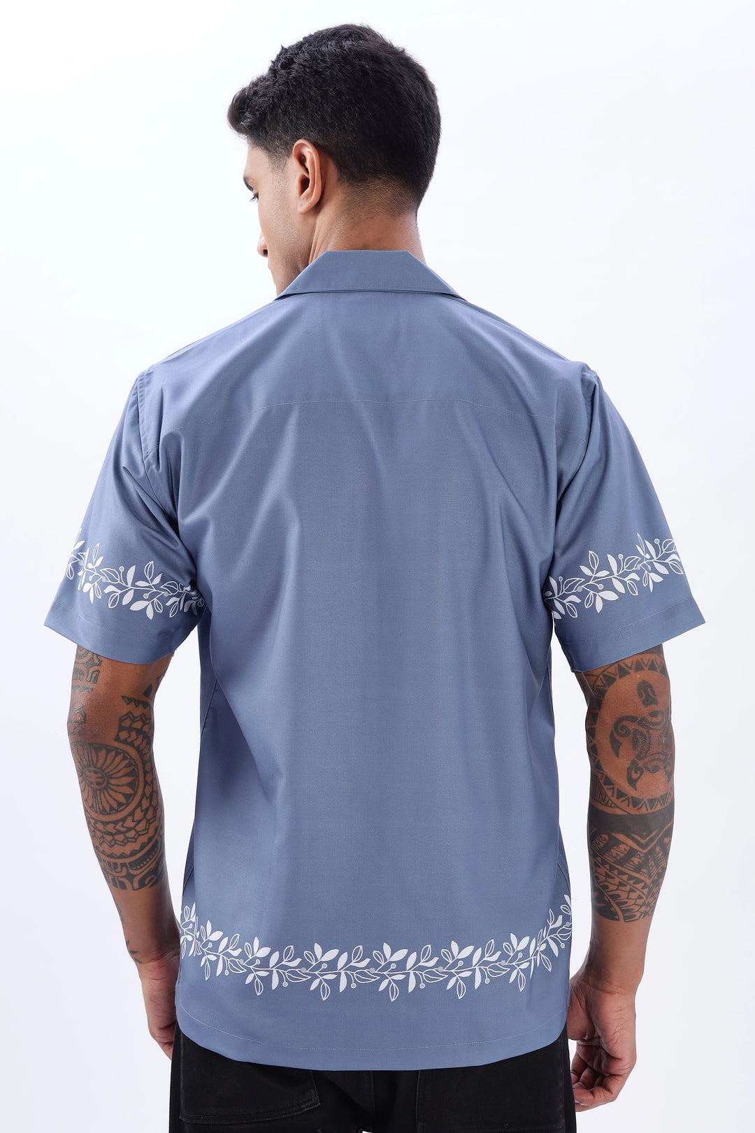 Lightblue border printed camp collar short sleeve shirt