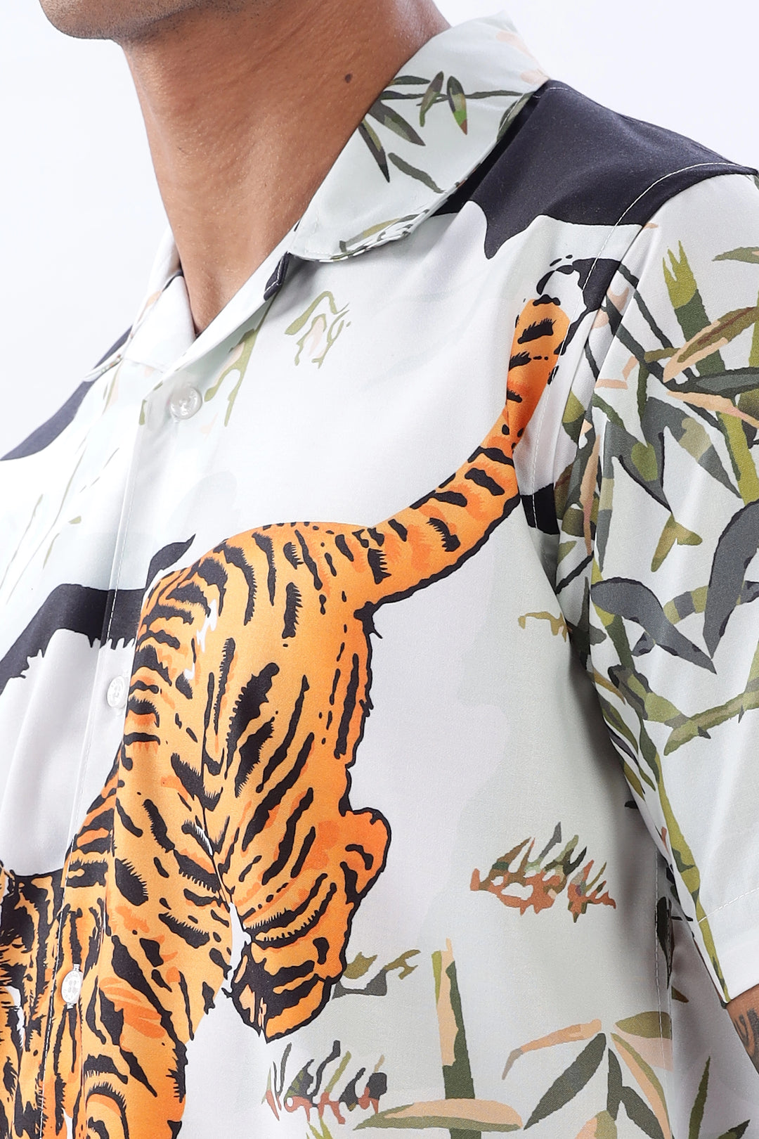 Tiger print short sleeve camp collar shirt