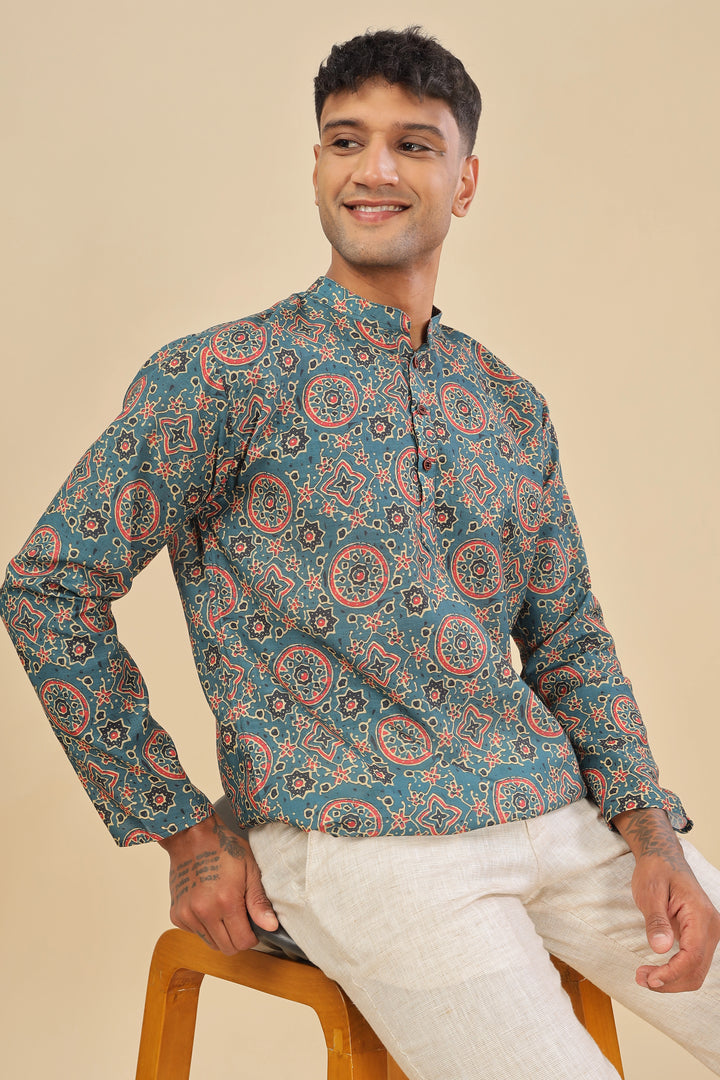 green  linen short kurta