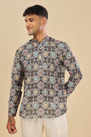 Brown ethnic printed linen short kurta