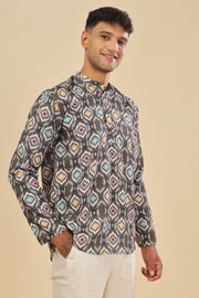 Brown ethnic printed linen short kurta