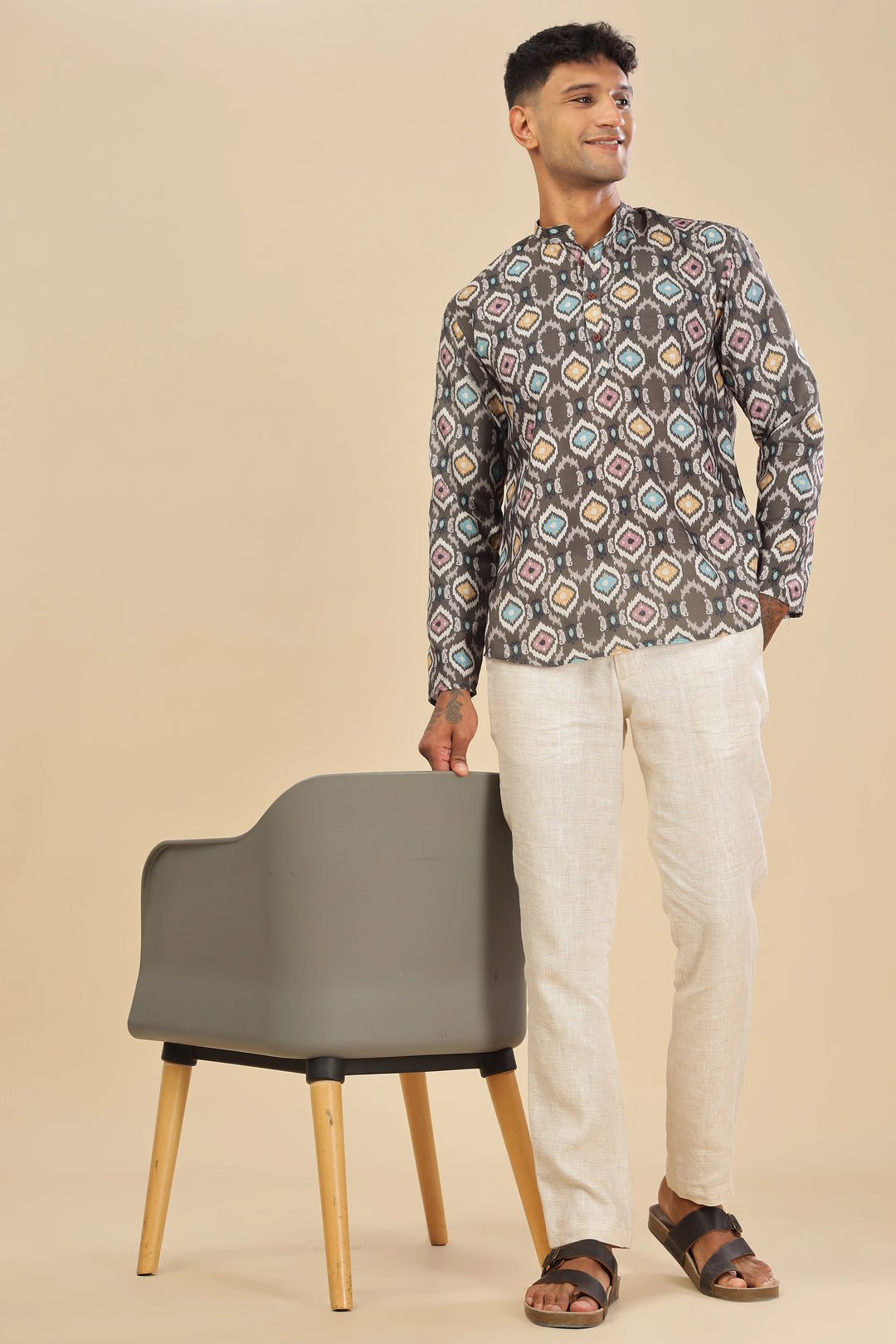  printed linen short kurta