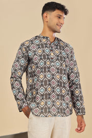 Brown ethnic printed linen short kurta